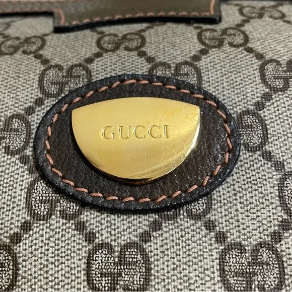 MINT! Vintage GUCCI GG Coated Canvas MONOGRAM Brown LEATHER Designer PURSE Bag - Picture 7 of 11